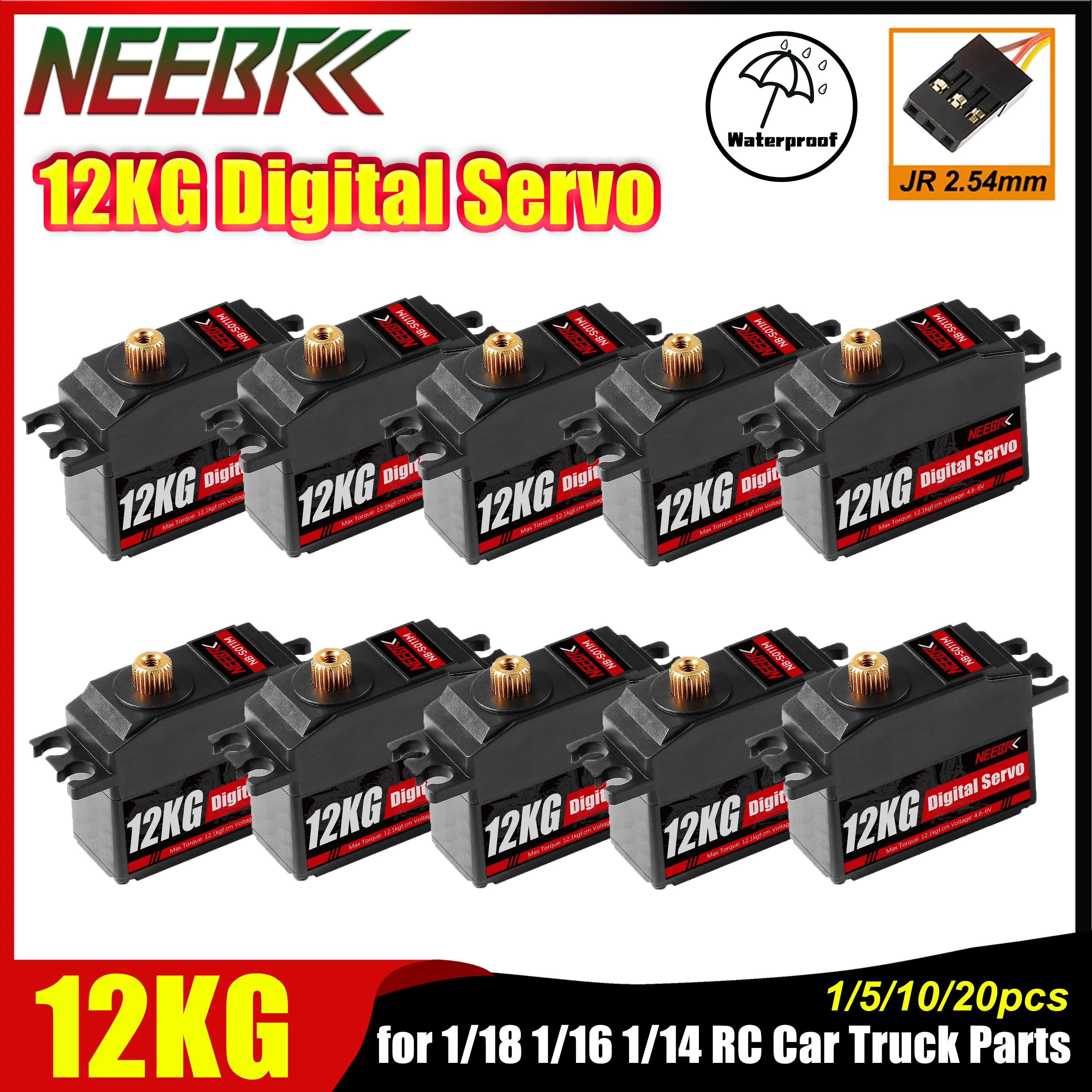 

1/5/10/20pcs NEEBRC 12KG Metal Gear Waterproof Digital Servo for 1/18 1/16 1/14 RC Car Truck Hyper Go 144001 MN128 MN99S Robot