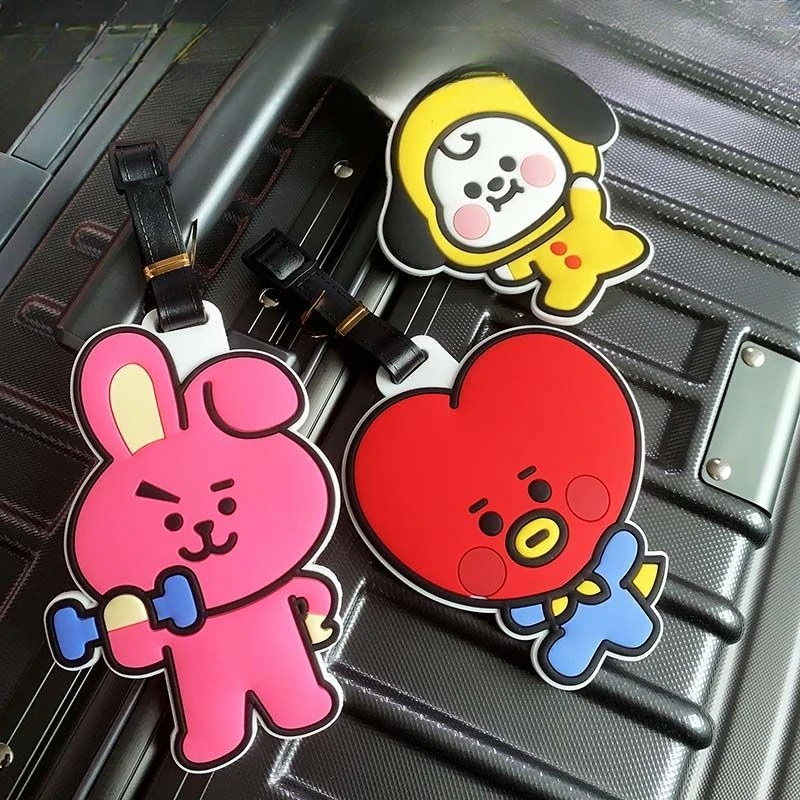 Etiquetas de equipaje Kawaii BT21, etiquetas de identificación para equipaje de viaje, se pueden escribir textos en la parte posterior, CHIMMY COOKY KOYA TATA, juguetes de regalo de anime