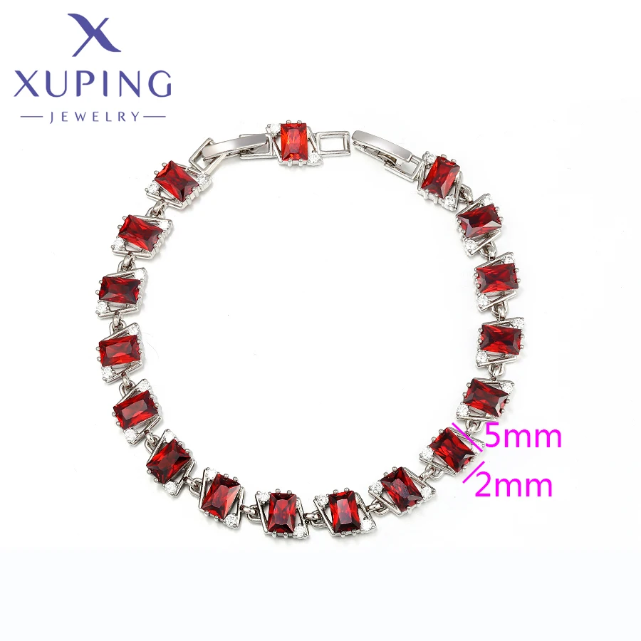Biżuteria Xuping stop miedzi 19cm trzy kamienne kolorowe kobiety modna bransoletka z kolor platyny X000678228 — zdjęcie 4