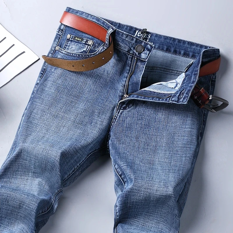 New Spring Autumn Men Classic Jeans Business Fashion Straight Regular Blue Stretch Denim Trousers Men\'s Smart Jeans