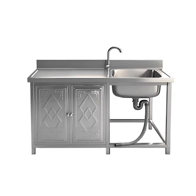 304 stainless steel cabinet sink console kitchen household vegetable basin single tank countertop integrated locker with door