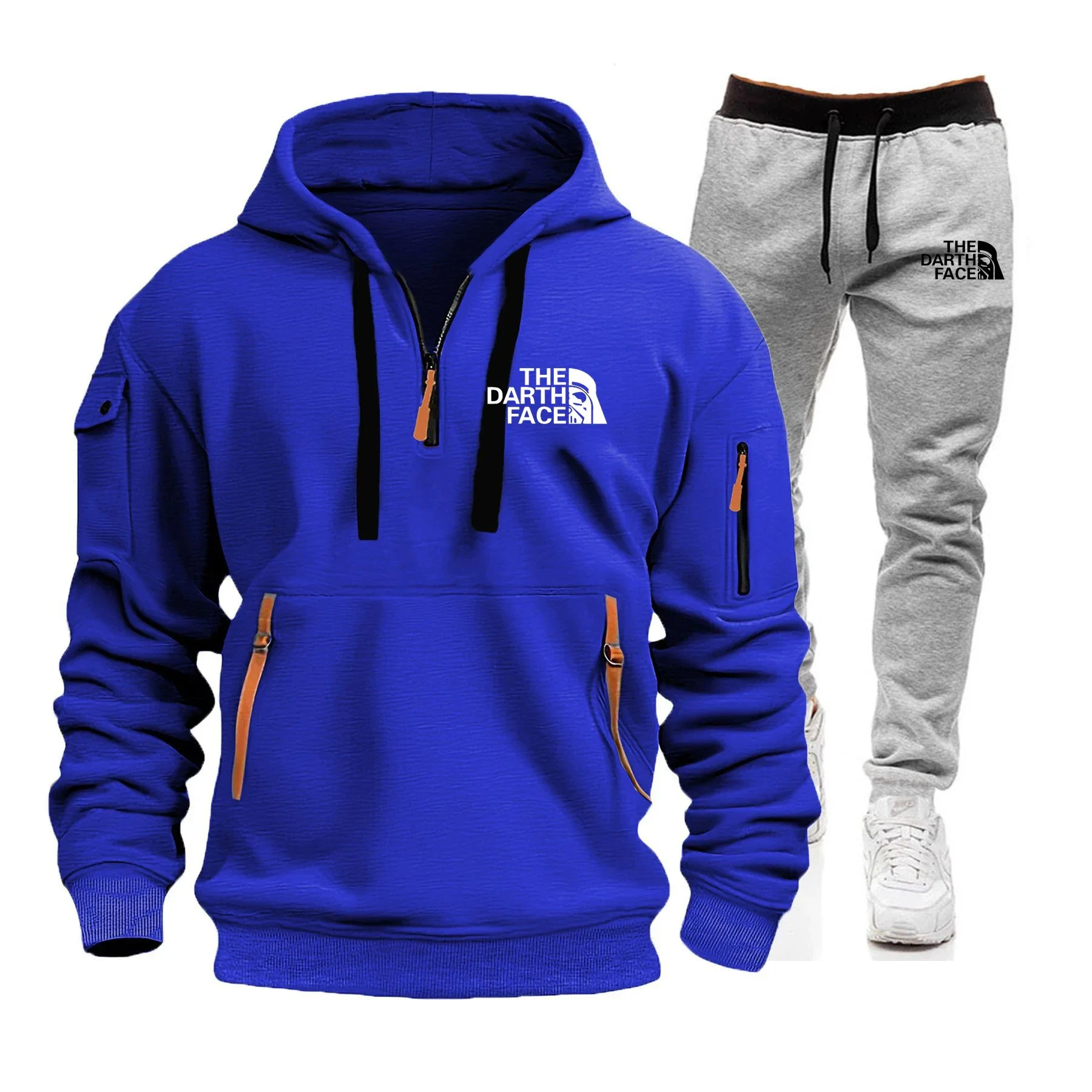 Autumn men's daily three-color sportswear, sportswear, jogging wear, sweatshirts with zipper pockets, casual sportswear pullover