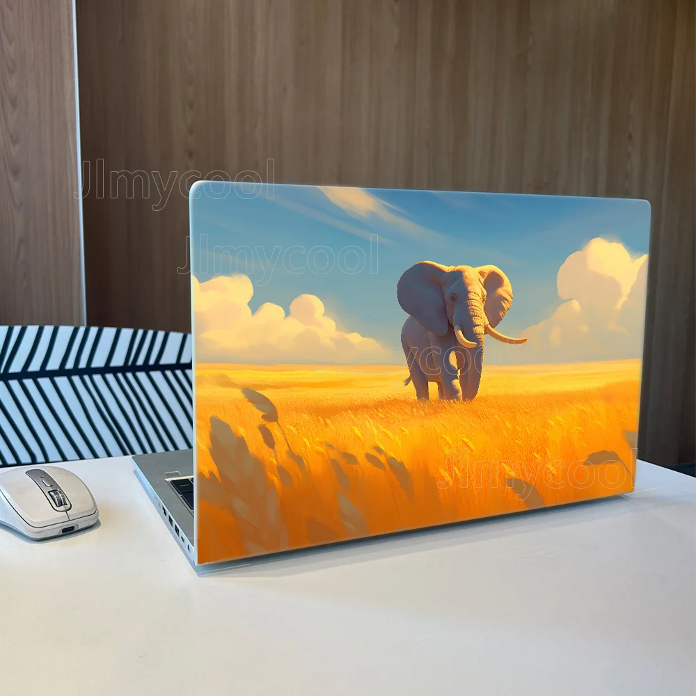Vinilo Decorativo Removible para Laptop con Diseño de Elefante en la Savana, Estilo Pintura al Óleo, para Decoración de Paisajes