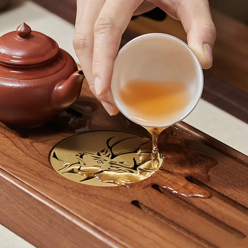 Dry brewing table New Chinese Zen black walnut solid wood water storage type Small simple small  Tea tray type high-end