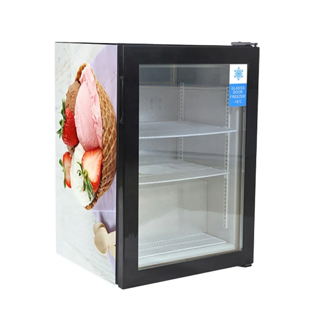 FridgeChina 98L Glass Door Freezer Vertical Smart Commercial Cooler Refrigerator Display Fridge