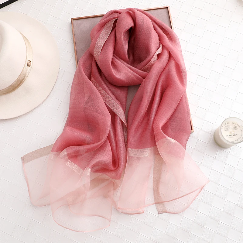 Luxury Brand 2023 Women Silk Scarf Thin Summer Lady Beach Shawl Scarves Muslim Fashion Foulard Female Hijab Headscarf