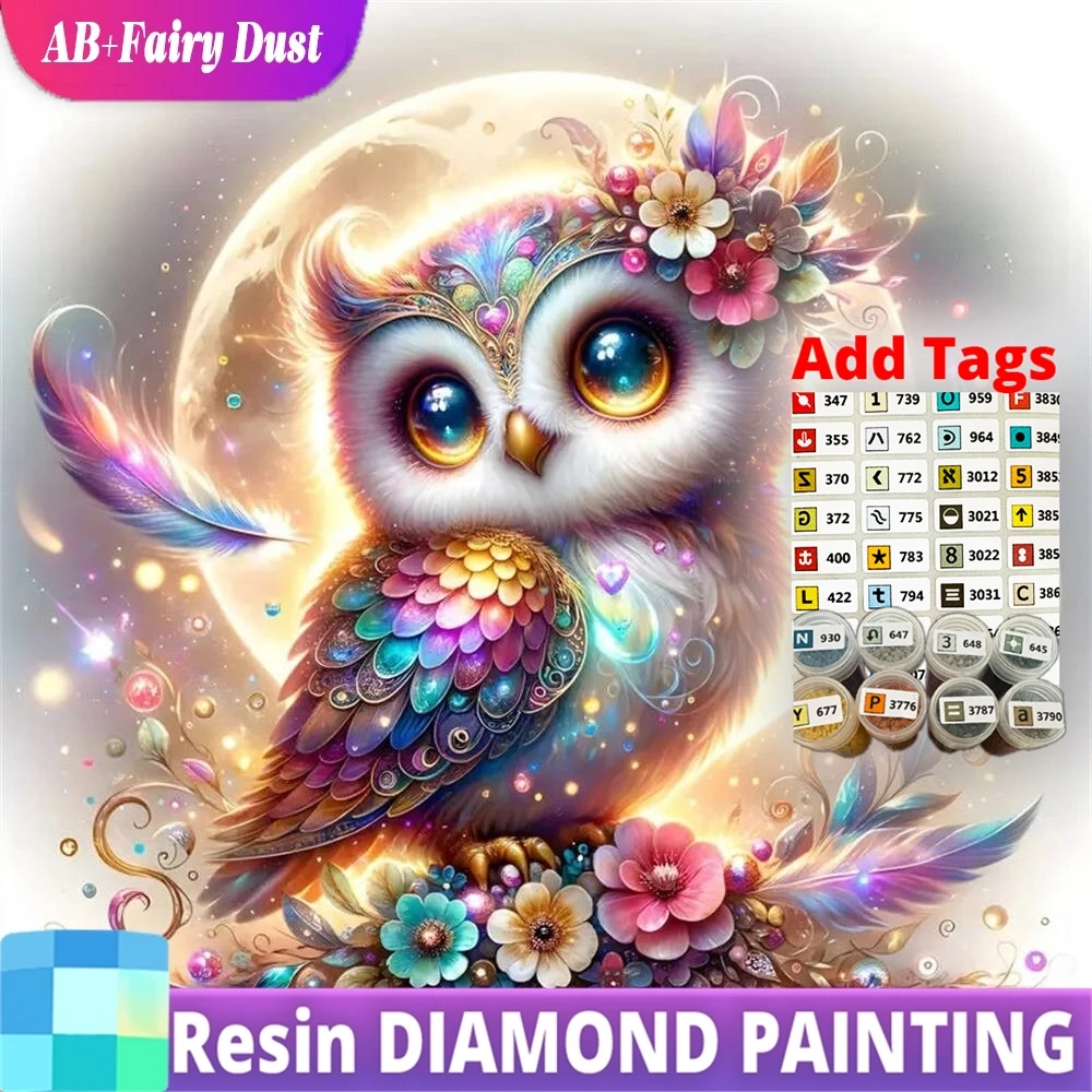 

Смола AB Фея Пыль Полный Квадратный Круглый Алмазная Мозаика Сова Животное Живопись Птица DIY Картина Стразы Вышивка Луна Подарок ребенку