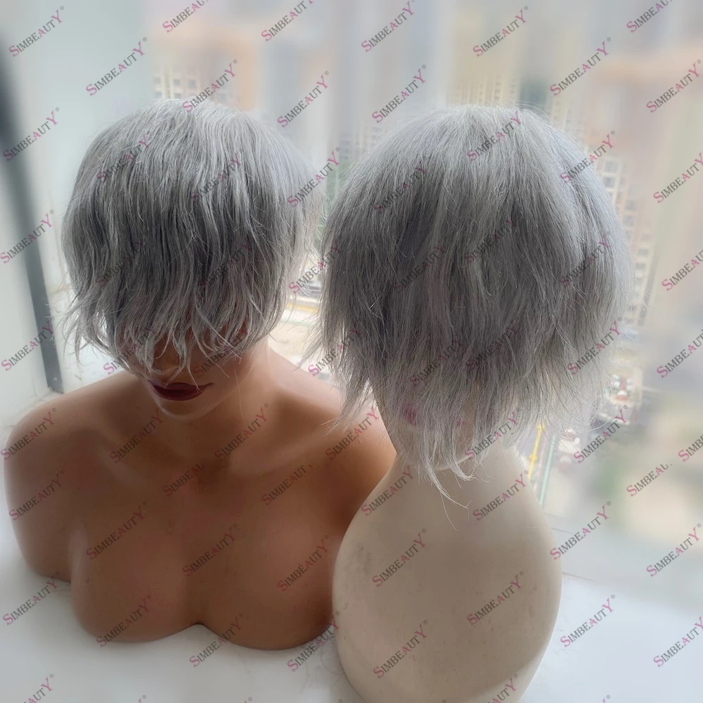 

1B65 1B80 человеческие волосы, серебристый, черный/коричневый, мужской капиллярный протез, самый дешевый силиконовый прочный парик для кожи, мужской парик для замены волос