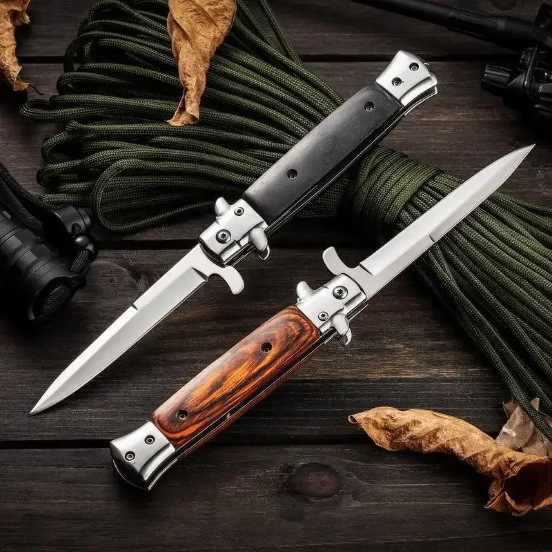 

Outdoor Self Defense Folding Knife, Multifunctional Tool, Wooden Handle