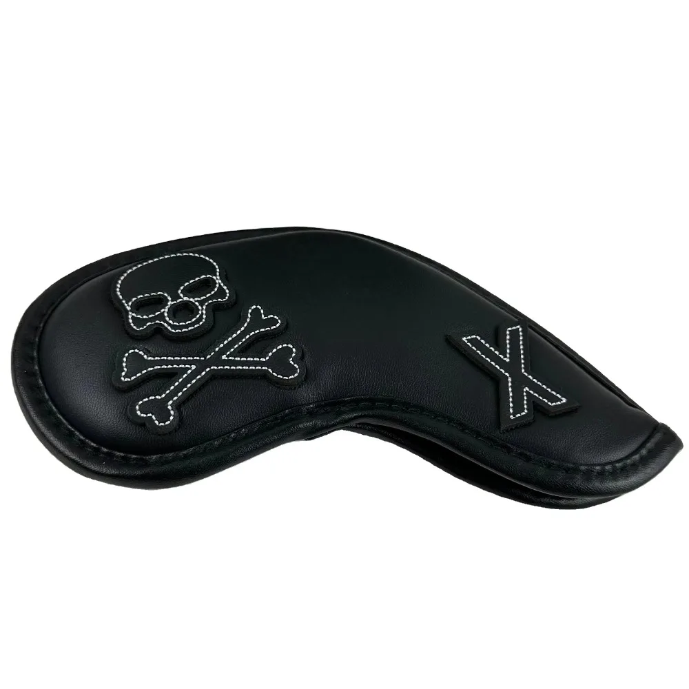 Golf Skulls Head Pattern Iron Rod Cover Black 10 Pieces/set PU Leather Golf Iron  Head Cover