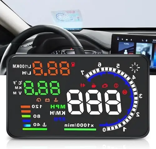 

5,5-дюймовый HUD-дисплей для автомобиля - OBD2 HUD-экран с показаниями оборотов, температуры воды, пробега и сигнализацией