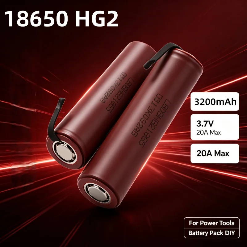 Batteria agli ioni di litio 18650 HG2 3200mAh 3.7V ad alta capacità di scarica 20A, con linguette in nichel pre-saldate, facile da assemblare per pacchi batteria fai-da-te, trapani elettrici e scooter
