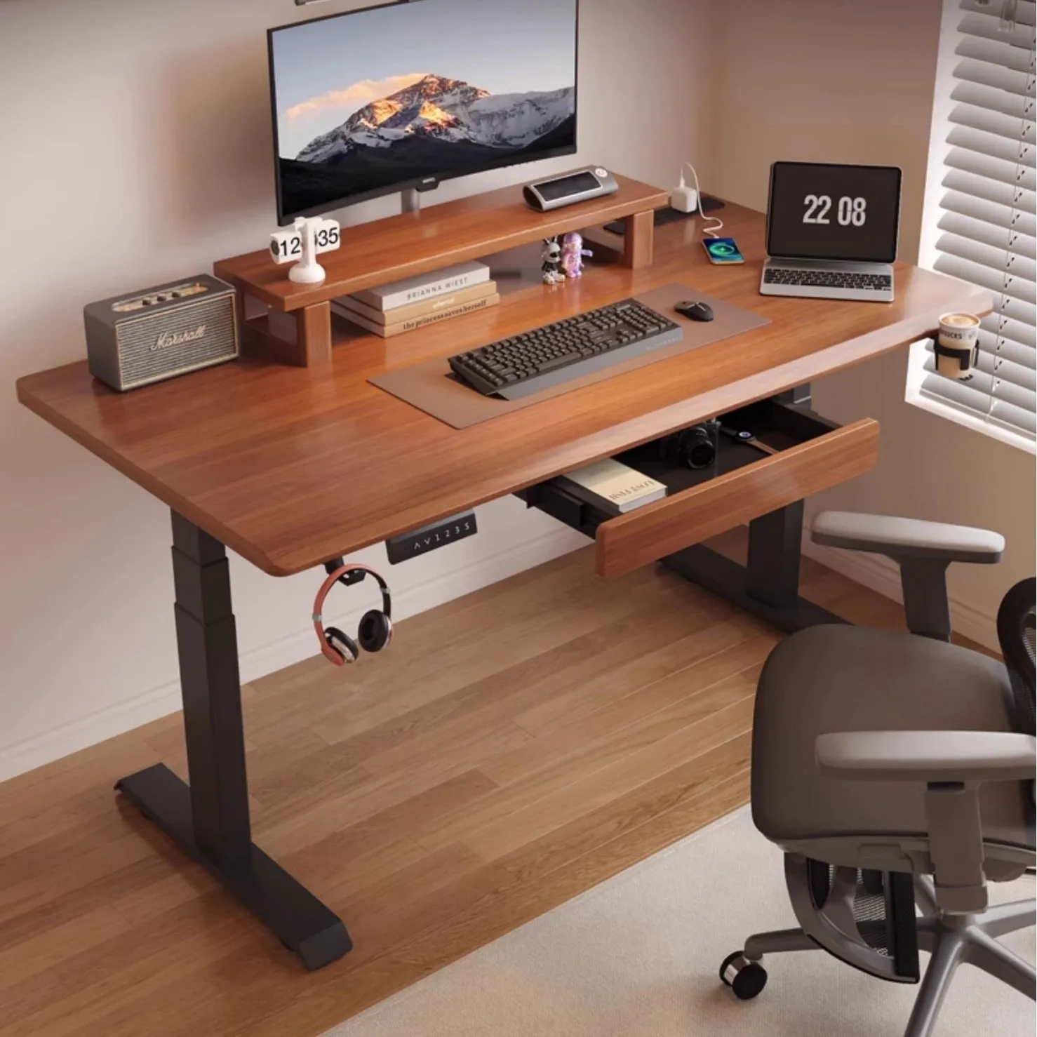 Smart solid wood electric lifting table, home desktop office computer desk