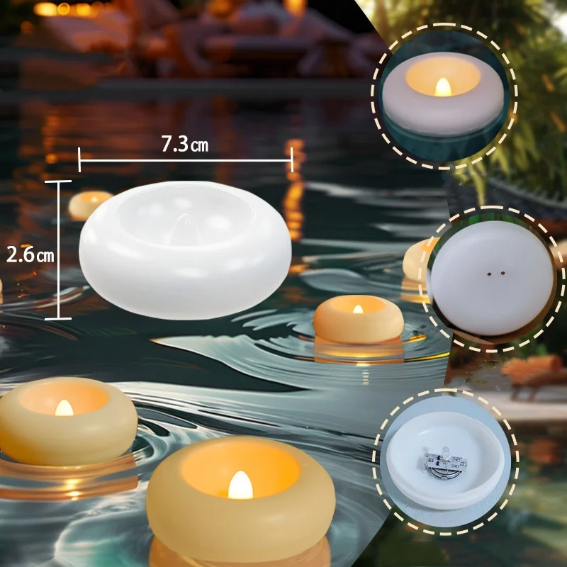 LED Floating Waterproof 2.8" x1.2" Water sensor Tea Light Candle Battery operated Flickering Votive Tealight SPA Bath Pool Decor