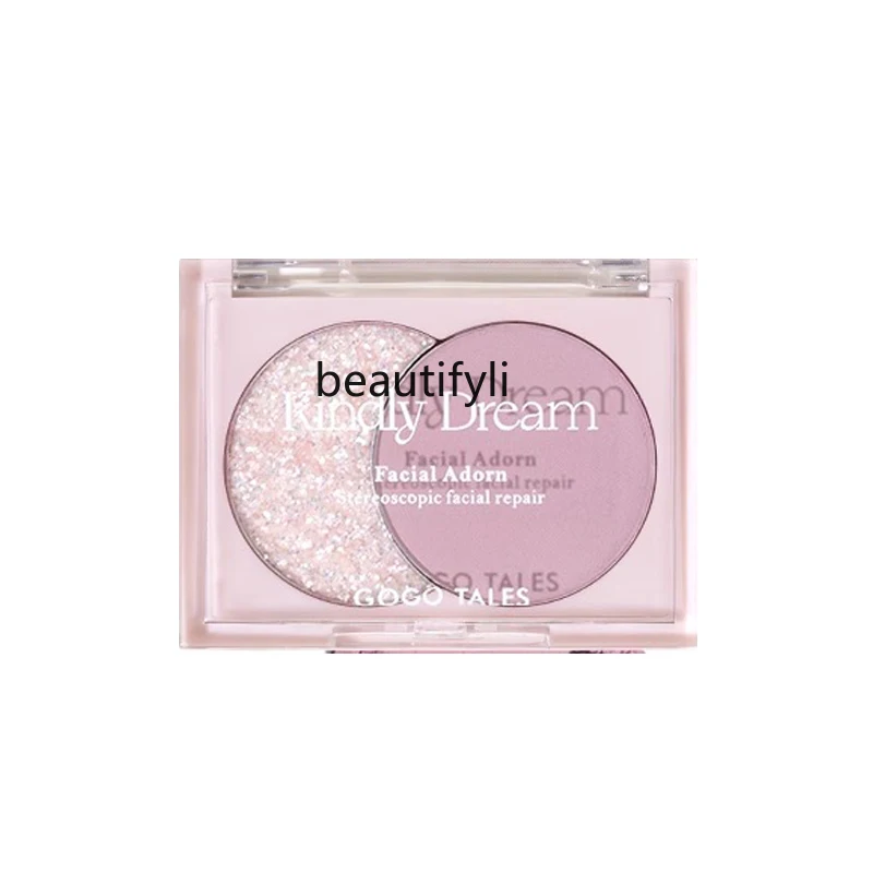 Double-Piece Eye Shadow Plate Blush Highlight Repair Comprehensive Plate Mouth Bag Portable Matte Shimmer Glitter