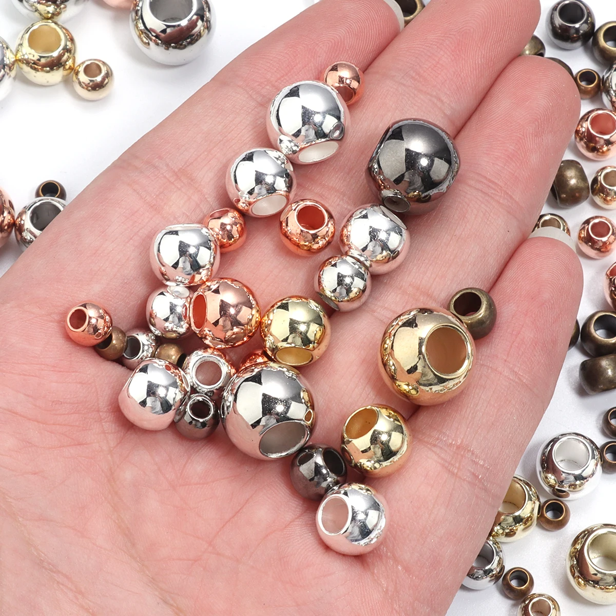 20-100Pcs 4-14mm CCB Round Beads Big Hole Beads Spacer Loose Beads For DIY Crafts Ornamen Making Bracelet Necklace Accessories