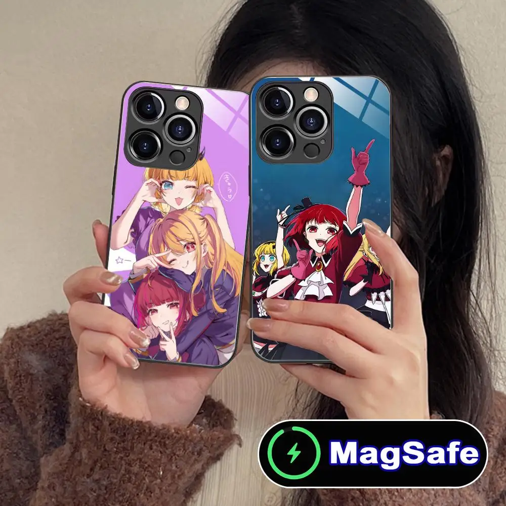 

Чехол для телефона Oshi no ko B-Komachi для iPhone 16, 15, 14, 13, 12, 11 Pro Max Plus Mini MagSafe, стеклянный цвет, защитные мобильные телефоны, роскошные