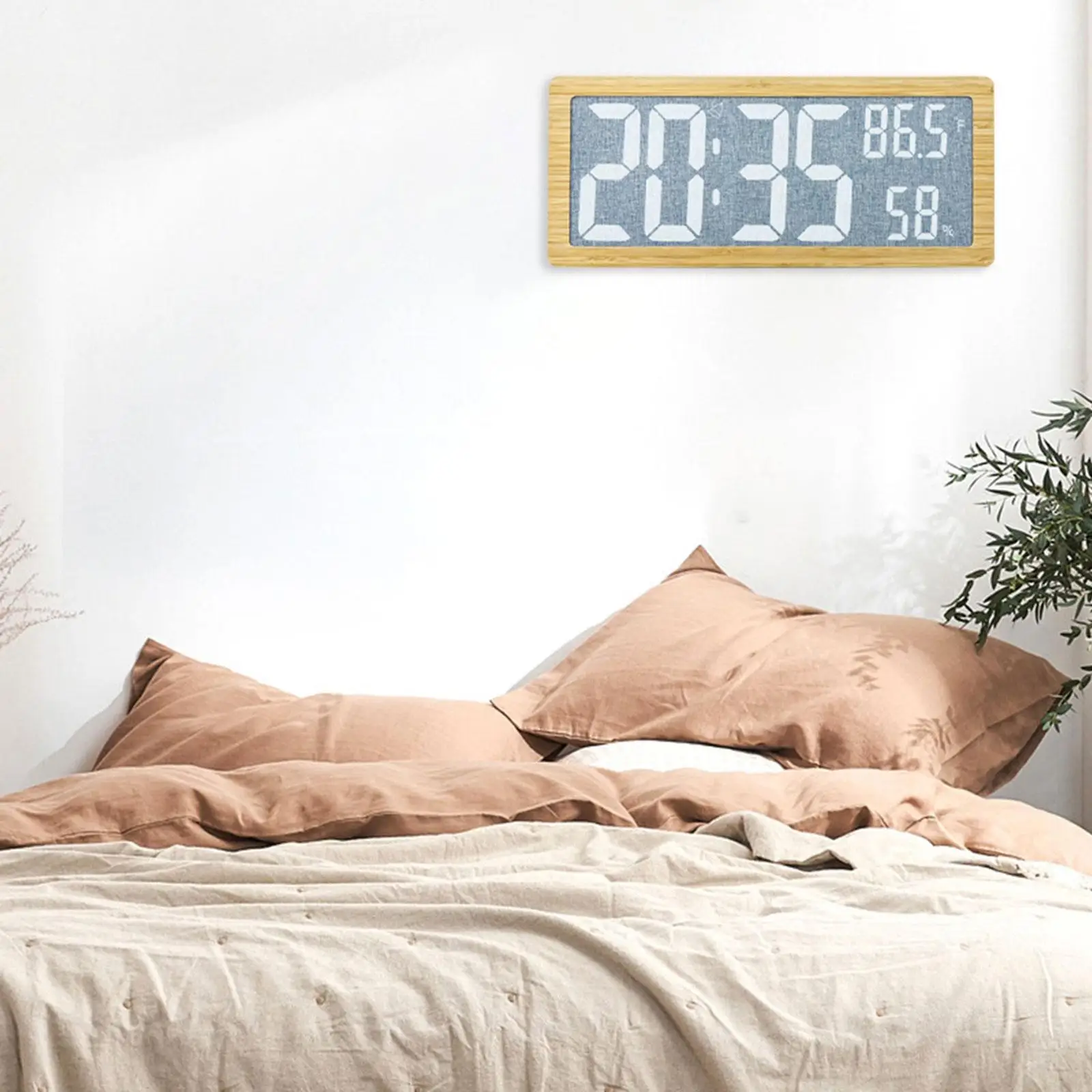 Wood Frame Wall Clock with Temperature Humidity 3 Levels Brightness Battery Included for Living Room Multipurpose Durable