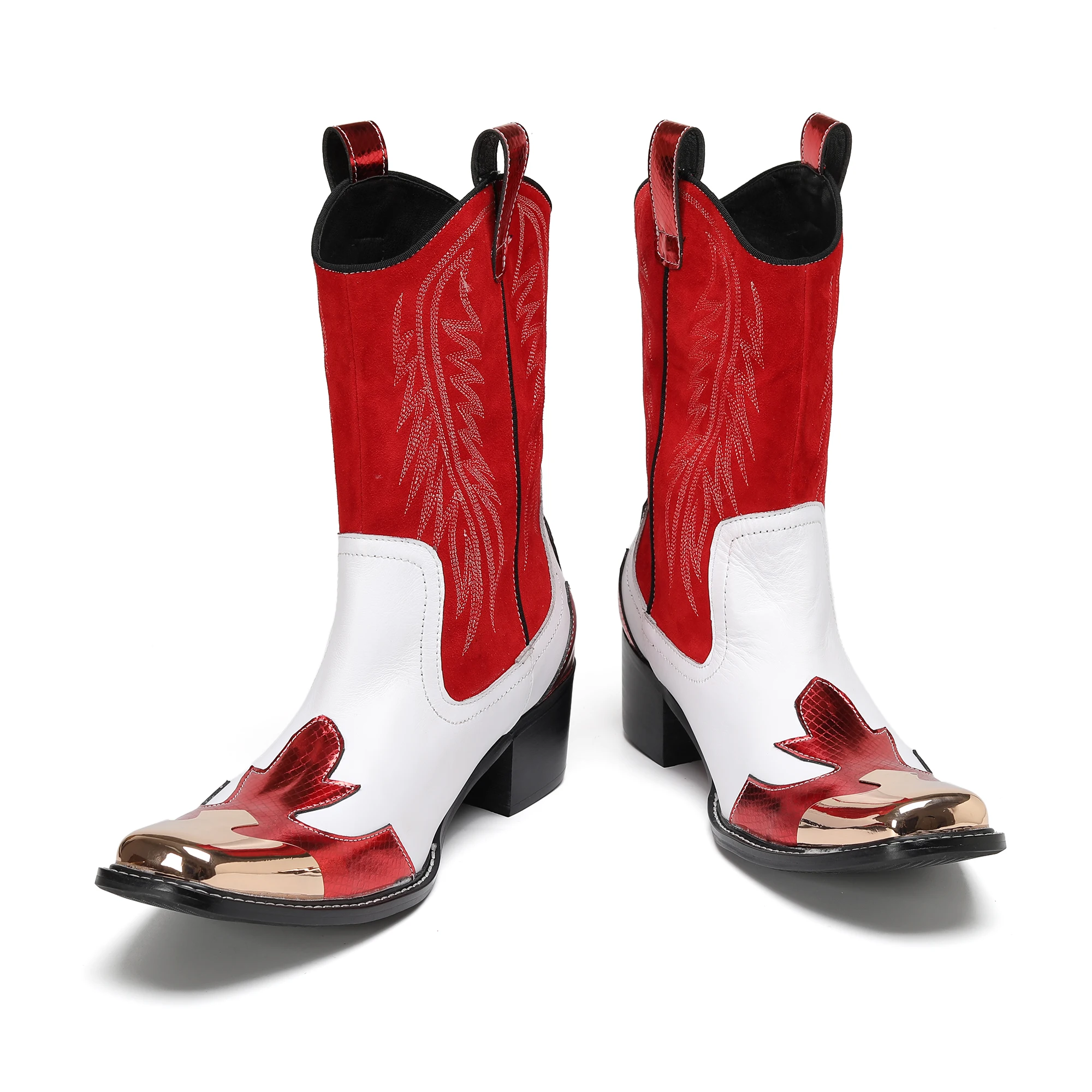 موضة أشار تو جلد طبيعي كاوبوي منتصف العجل أحذية الشتاء الرجال فستان أحذية حفلة حذاء من الجلد الذكور الغربية أحذية بوت قصيرة #4