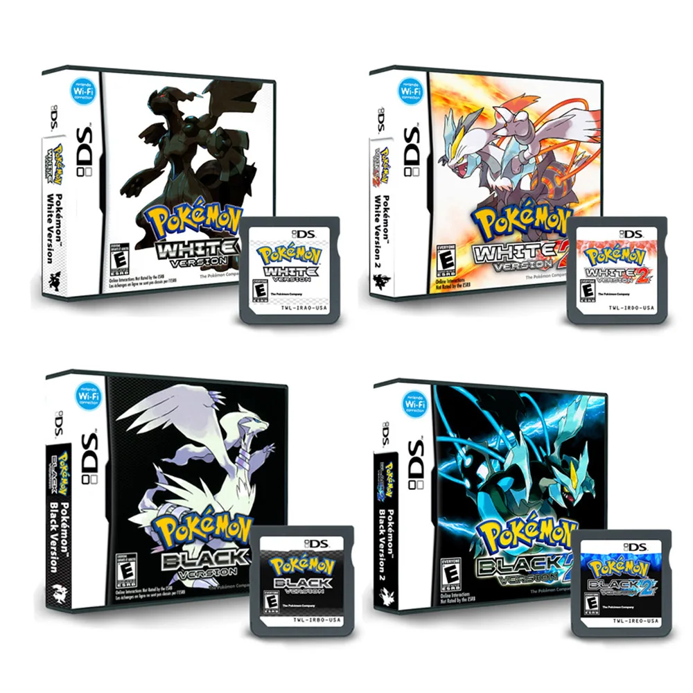 Nouvelle Carte Combinée Pokémon Noir et Blanc 1 2 avec Boîte Cassette Carte de Jeu DS pour DS NDS 3DS Sans Instruction