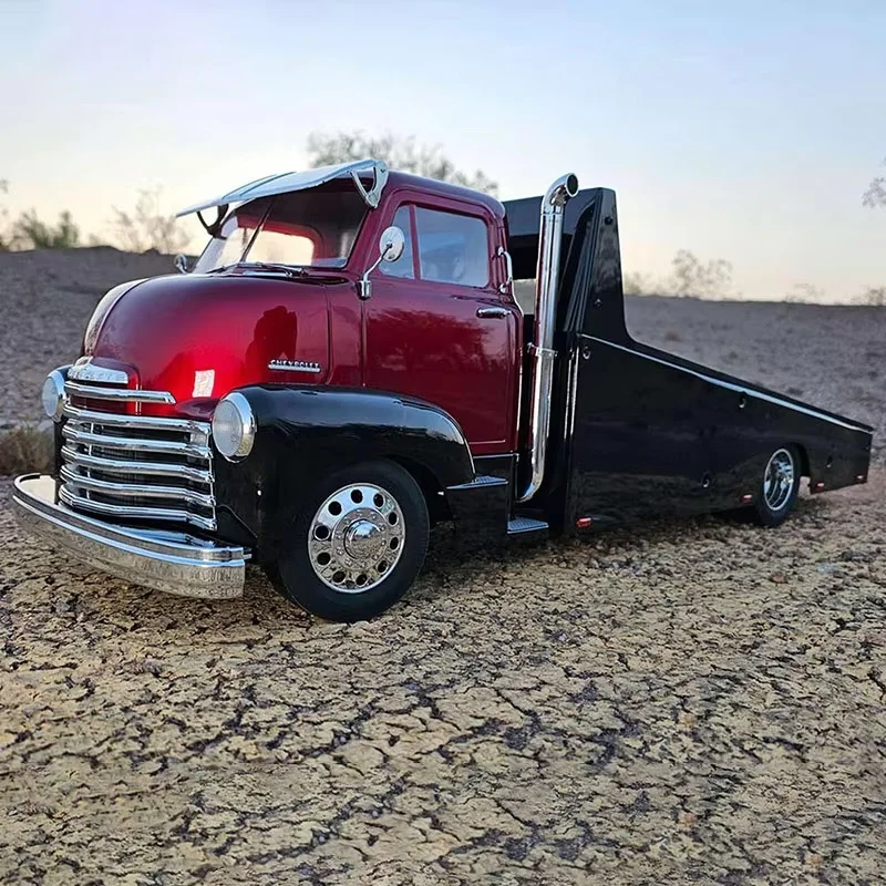 

1/10 simulation of red cat remote control electric 1953 flatbed truck HAULER trailer climbing car