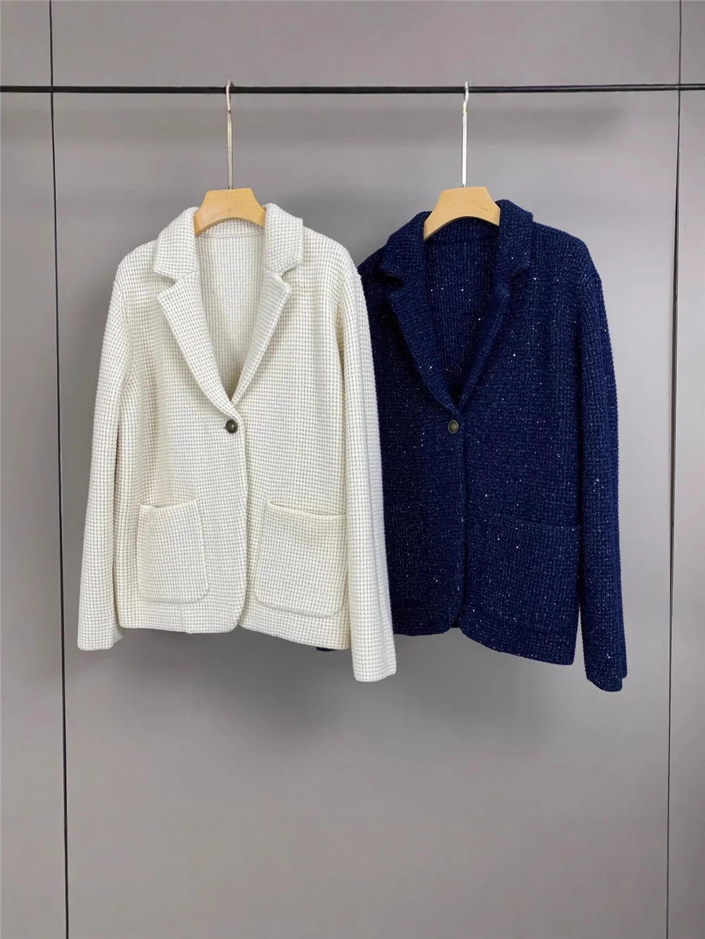 

25. осенне-зимний новый женский блестящий шелковый пиджак с лацканами и пайетками, кашемировая шерсть, смешанный вязаный пиджак