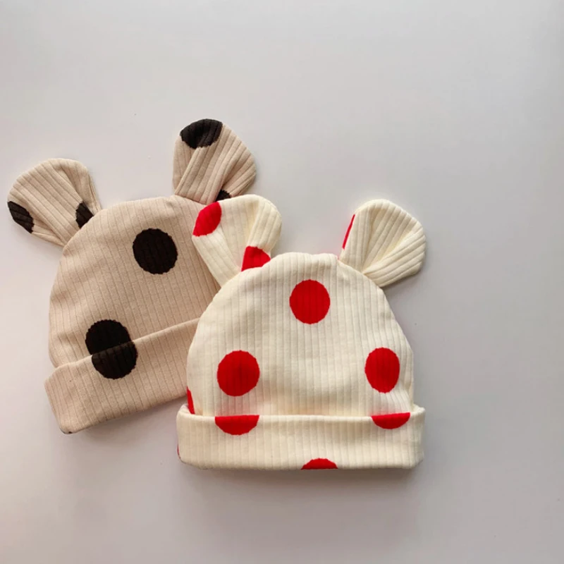 

Детский пуловер с мультяшными ушками, шапка в горошек для новорожденных, шапка для плода, весенне-осенние шапочки для младенцев, От 0 до 7 месяцев, теплые шапочки для девочек и мальчиков