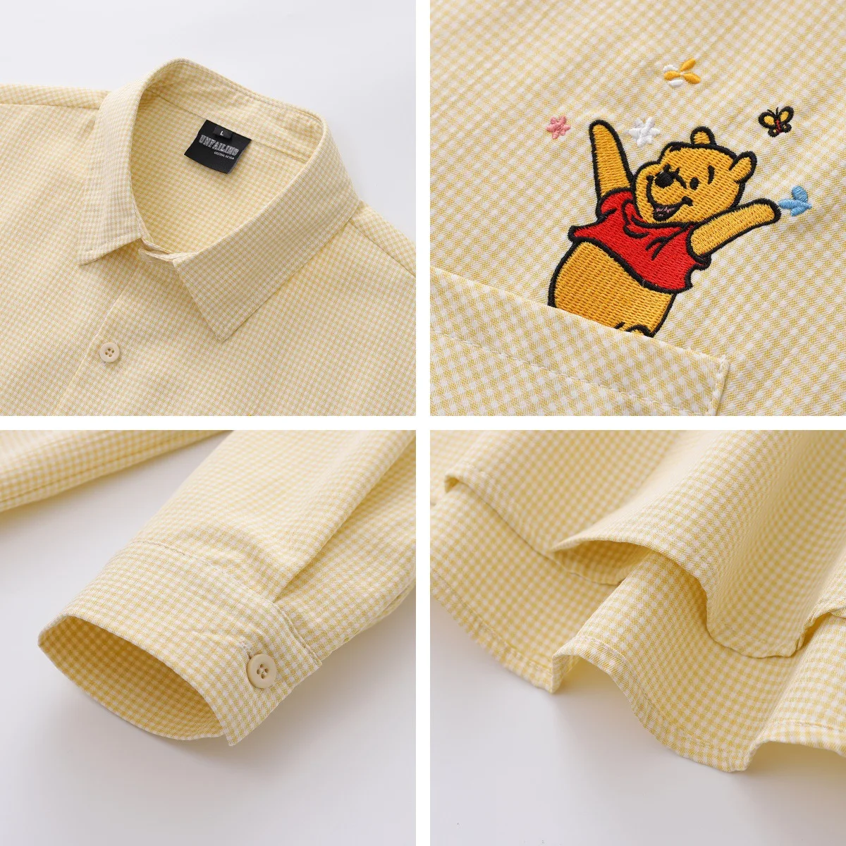 American Retro Fun Cartoon Embroidered Plaid Long Sleeve Shirt for Women Loose Casual Versatile Couple Shirt Jacket for Autumn