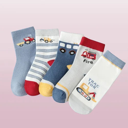 2024 New 5/10 Pairs Medium And Large Children's Middle-Tube Cotton Socks Imitation Hand-Sewn Cartoon Children's Socks