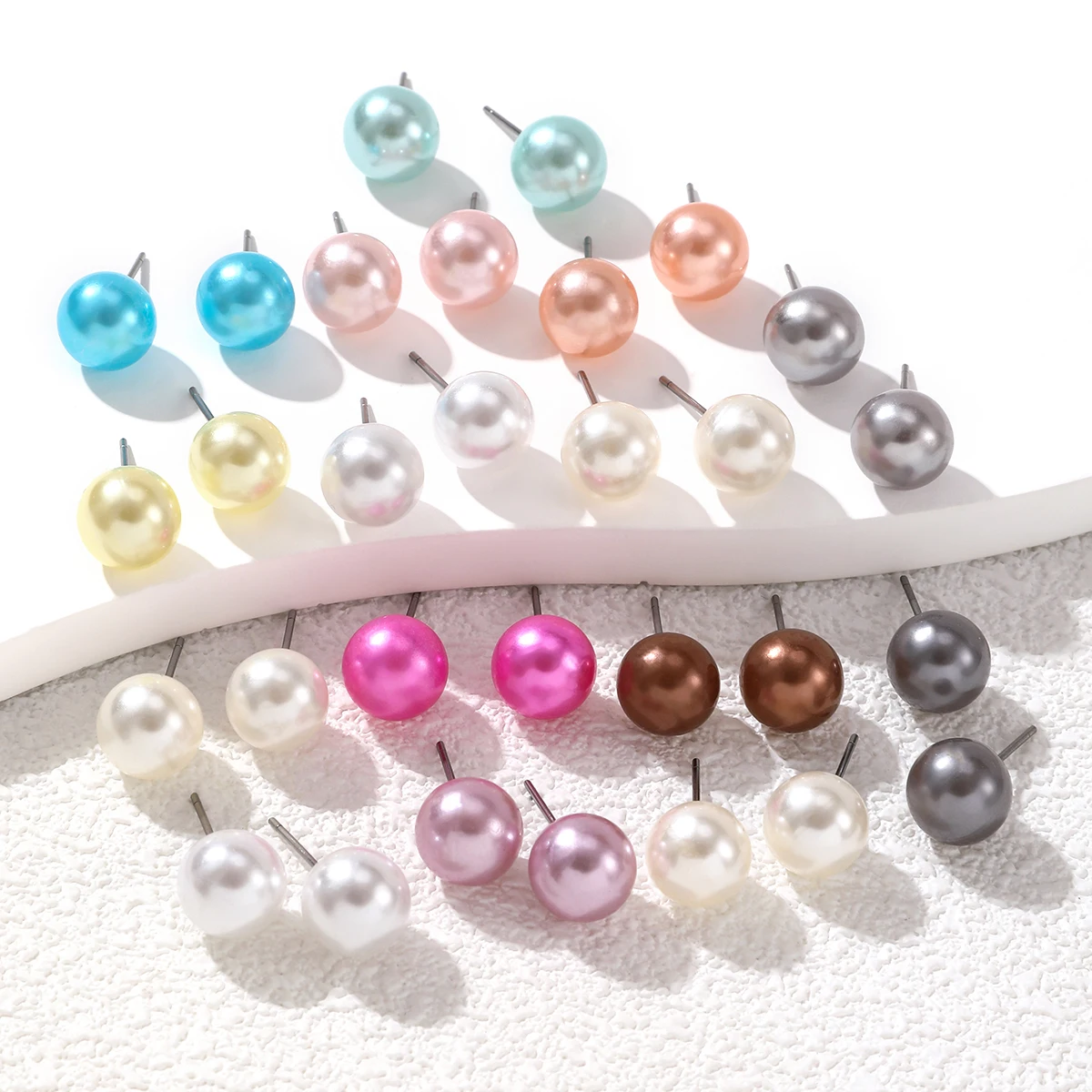 Elegant Colored Imitation Pearl Stud Earrings Simple Ball Bead Earring Set Women\'s Charm Party Wedding Bride Jewelry Gift