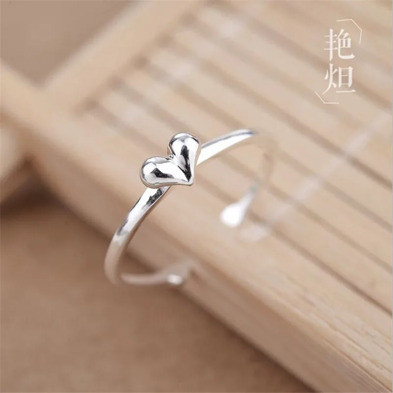 New Simple Popular Cute Sweet Glossy Little Love 925 Sterling Silver Not Allergic Personality Heart Shaped Opening Rings  R077