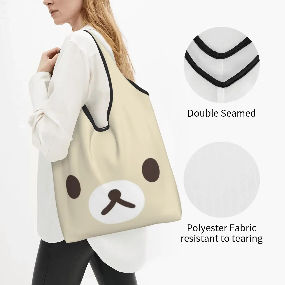 Korilakkuma Face borse per la spesa riutilizzabili pieghevoli 50LB capacità di peso Rilakkuma Eco Bag Eco-friendly Ripstop