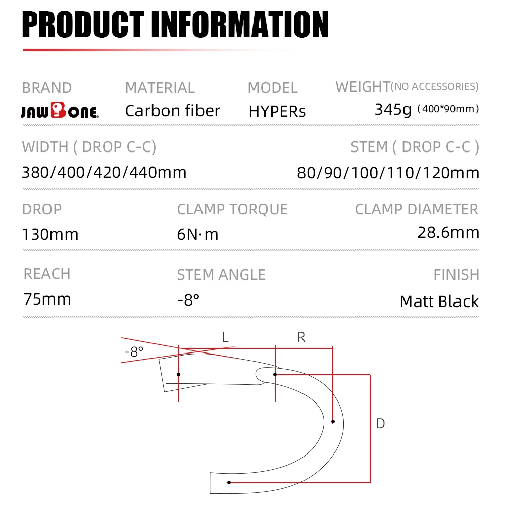 JAWBONE Full Carbon Road Bike Zintegrowana kierownica Ultralekki pełny kabel wewnętrzny Uchwyt rowerowy Akcesoria rowerowe