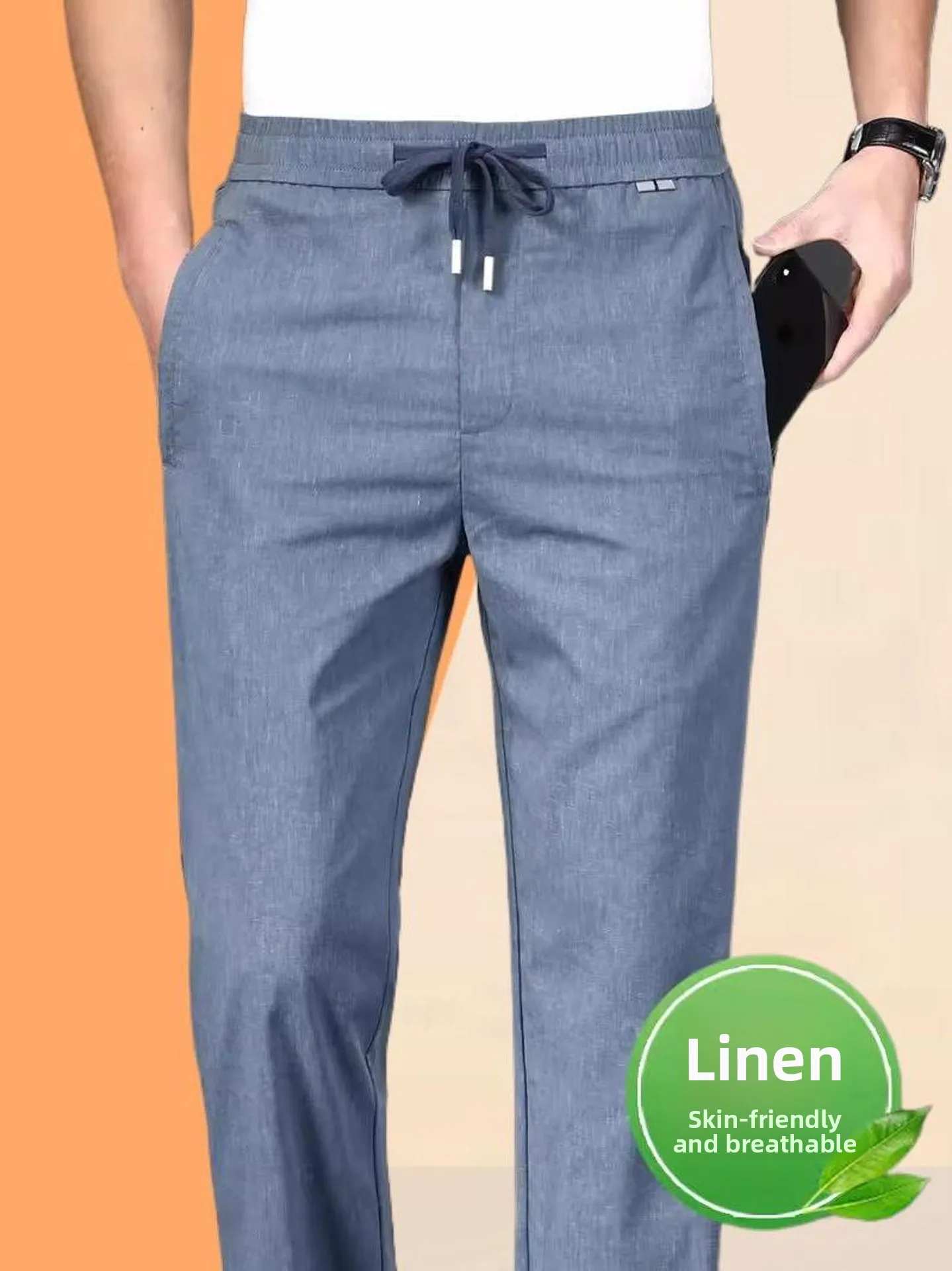 

Comfortable Summer New Thin Busin Casual Elastic Waist Men's Pants Loose Linen Breathable Men's Pants No Ironing Required