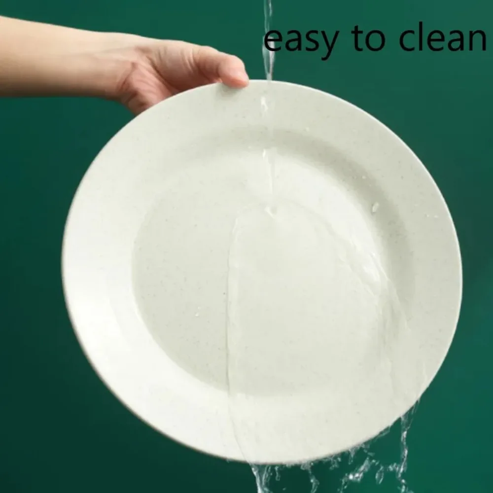 1/10Pcs Round Plastic Dish Lightweight Wheat Straw Plates Easy to Clean Pizza Fruit Plate Reusable for Snack Salad Dessert