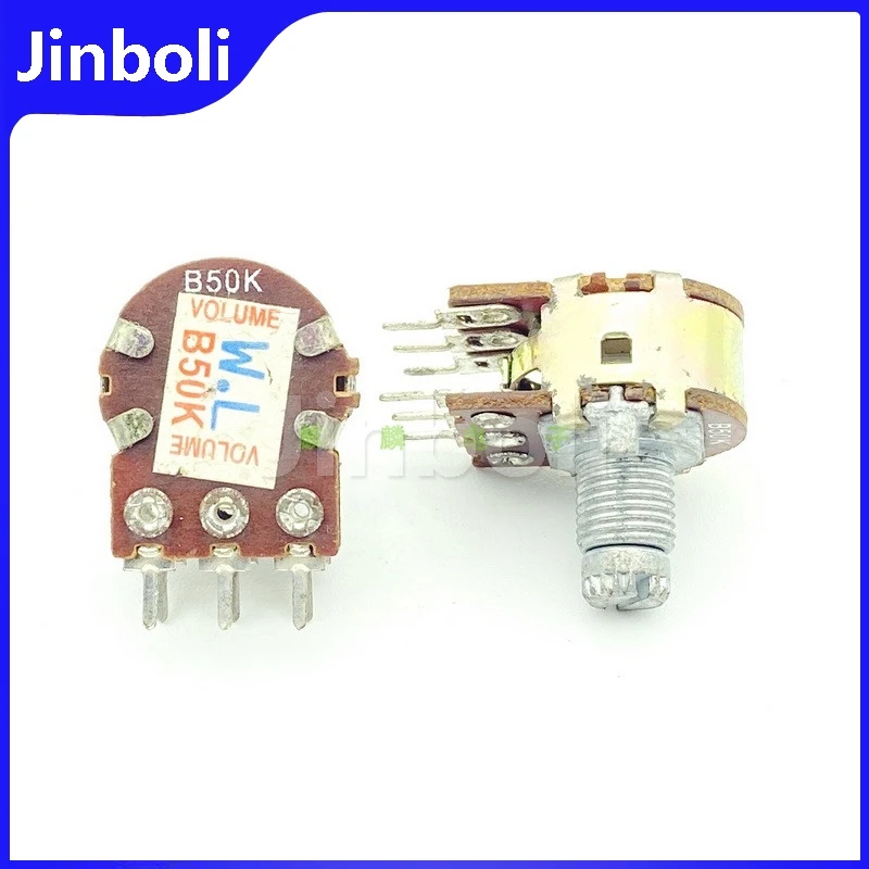 2PCS 16 Type B50K 6Pins Double Speaker Amplifier Audio Treble And Bass Volume Potentiometer 10mm Shaft B503