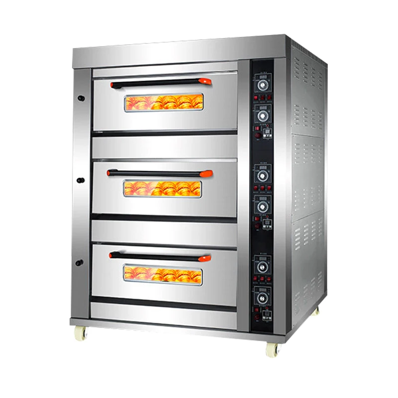 

Guangzhou 3 Deck 6 Trays Commercial Kitchen Oven Bakery Machine Equipment Baking Oven Bread Cake Deck Oven