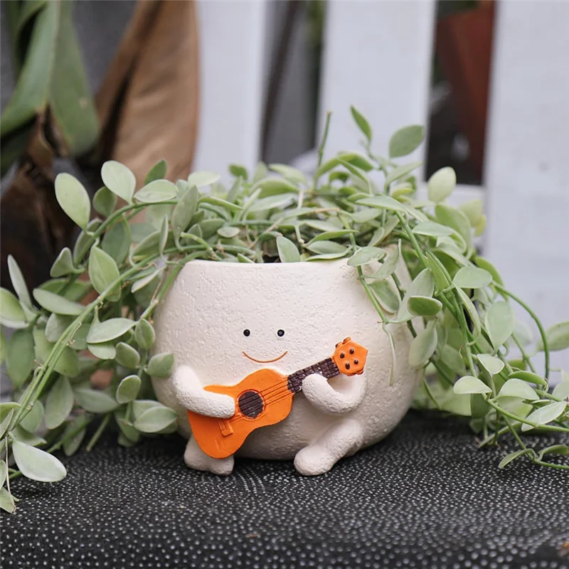 

ABFS Smily Face Planter Pot With Drainage Hole Cute Resin For String Of Plant Unique Guitar Succulent Pots For Indoor
