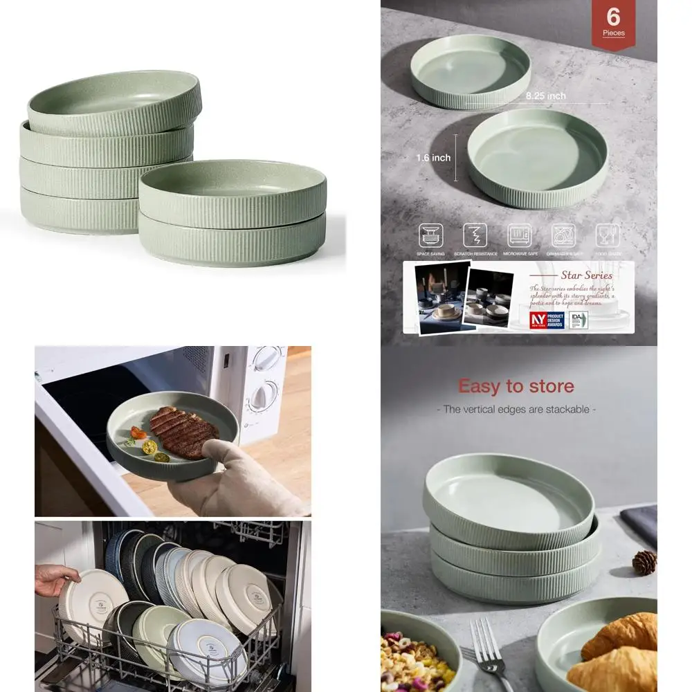 Большие миски для макарон, набор из 6 предметов, миски для обеденного салата, светло-зеленые неглубокие миски для еды, идеально подходят для сервировки макарон и салатов