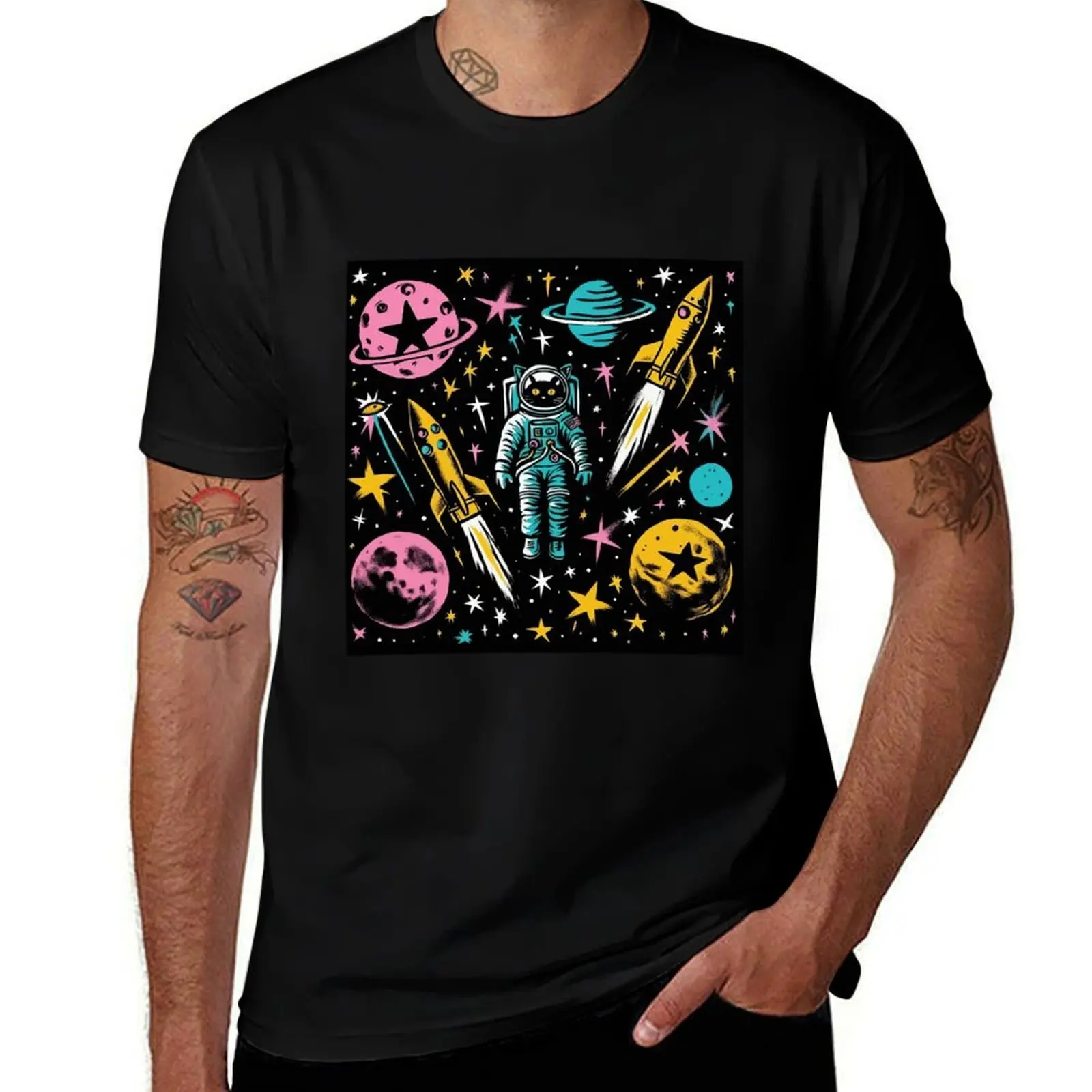 

Cosmic Cat Explorer T-Shirt oversized customizeds heavyweights men t shirts high quality