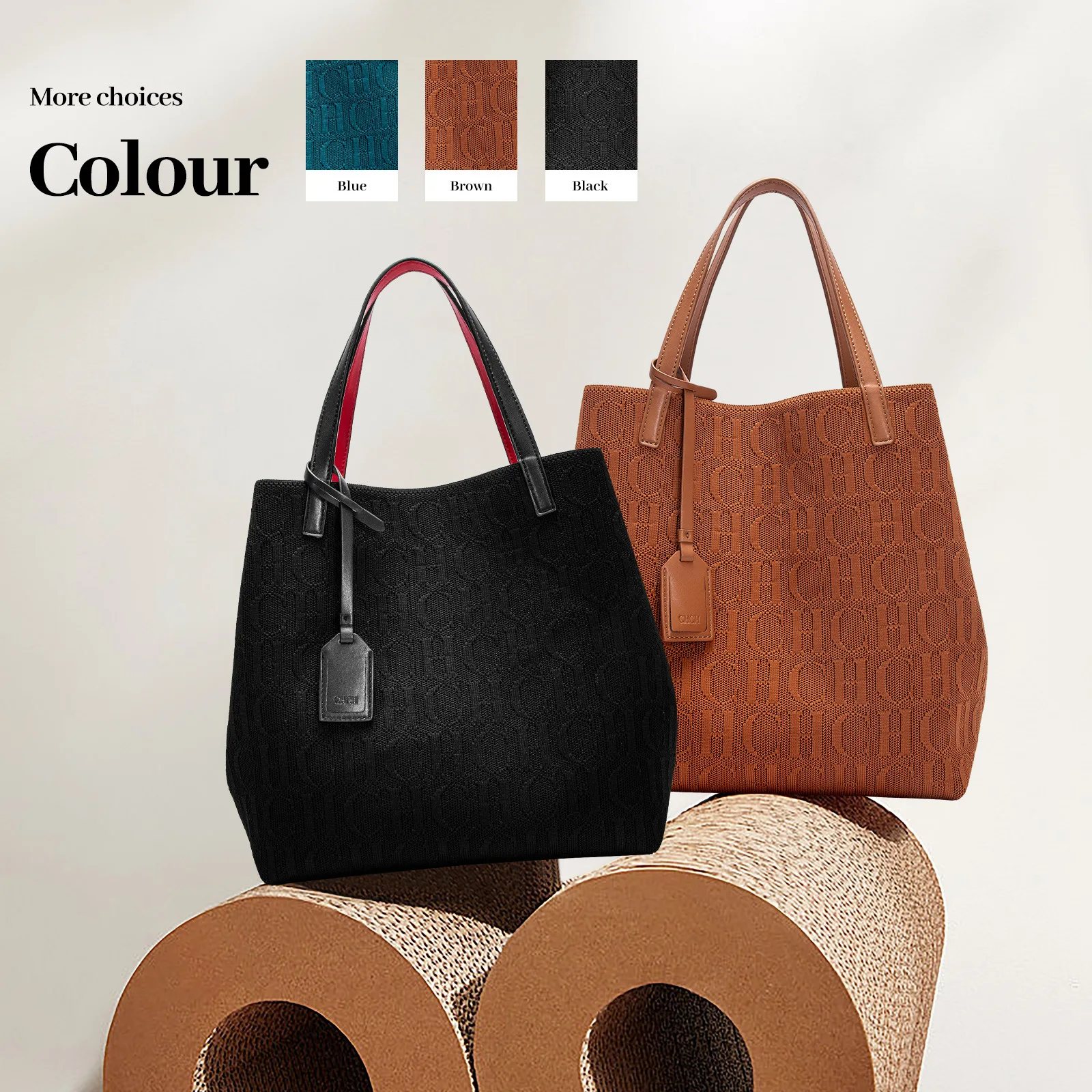 

CH Solid Color Design Fashion Women's Handbag Simple Style with Large Capacity Letter Embossing for Versatile Pairing