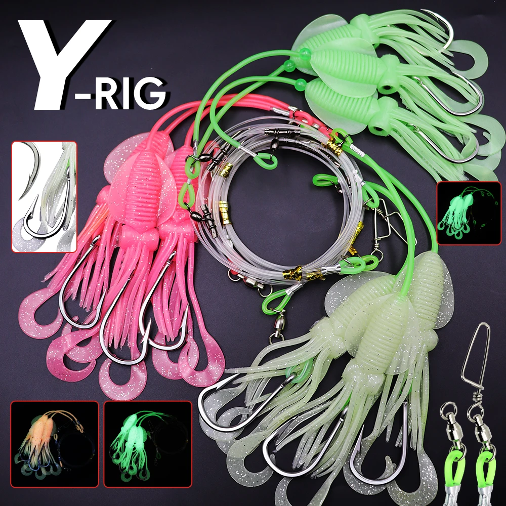 ZYZHE 1 Stück Tiefwasser-Rigs mit leuchtendem Tintenfischköder und hochfesten großen Fischhaken für Thunfisch, Marlin, Schwertfisch, Hoch- und Tiefwasser-Rigs – Detail 1