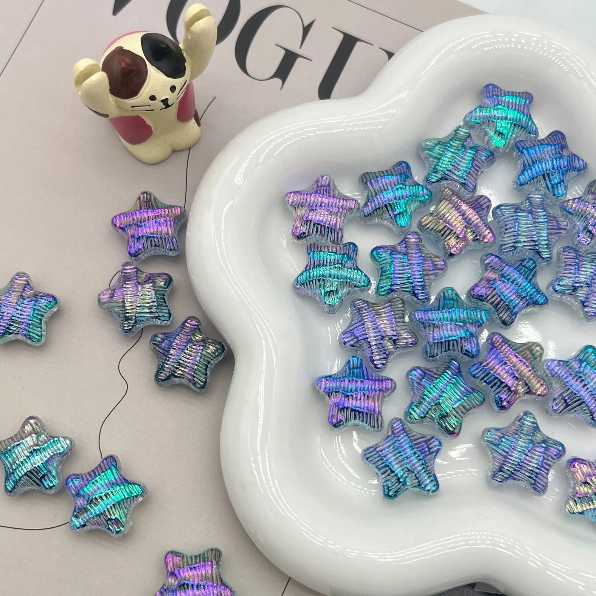 

100Pcs Acrylic UV Plated Symphony Three-dimensional Straight Hole Water Ripple Pentagram Handmade DIY Bead Pendant Necklace