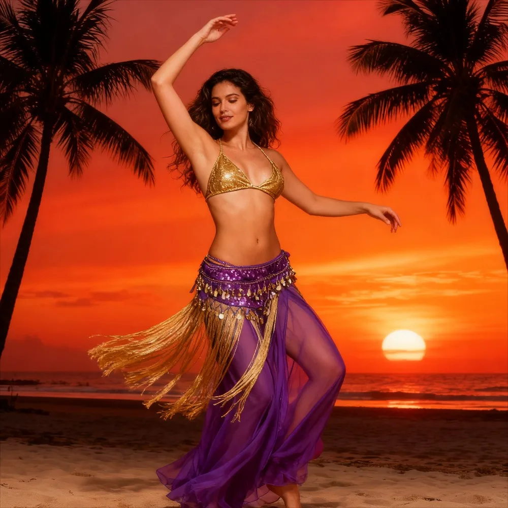 Serviette de hanche multicouche pour danse du ventre, avec pièces suspendues, chaîne de taille à pampilles