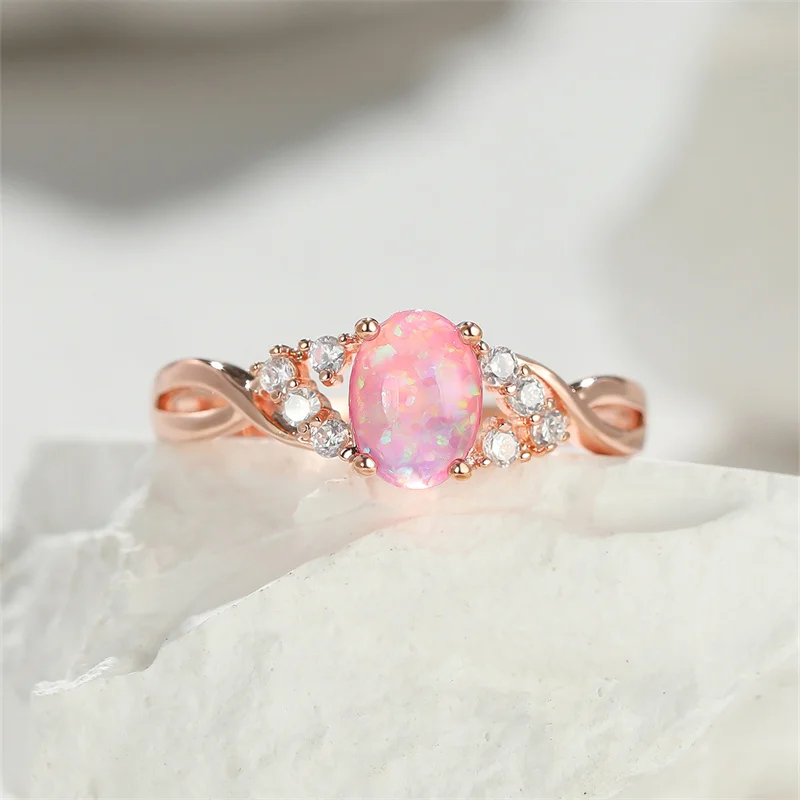 Oval Cut Purple Fire Opal Rings For Women Rose Gold Color Wedding Bands Love Infinity Ring Promise Engagement Ring Jewelry Gifts