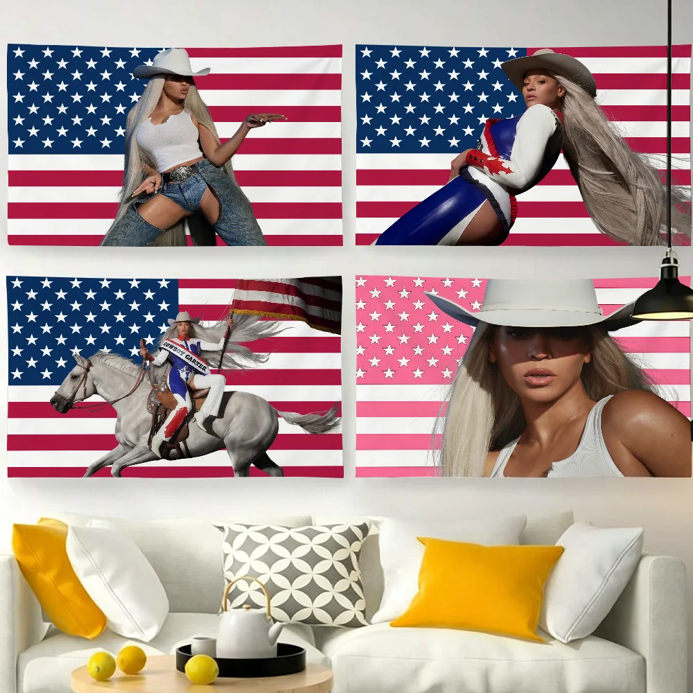 Singer B-Beyonce Cowboy Carter American flag For Garden Party Living Room Home Wall Decor Banner Bedroom Outdoor Tapestry