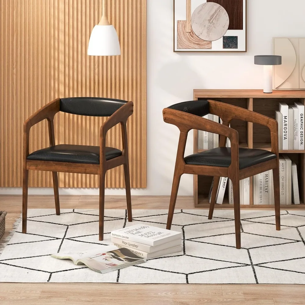 Conjunto de 4 cadeiras Giantex Modern Accent - Poltronas estofadas em couro PU com encosto aconchegante e almofada de assento acolchoada, apoio de braço ergonômico