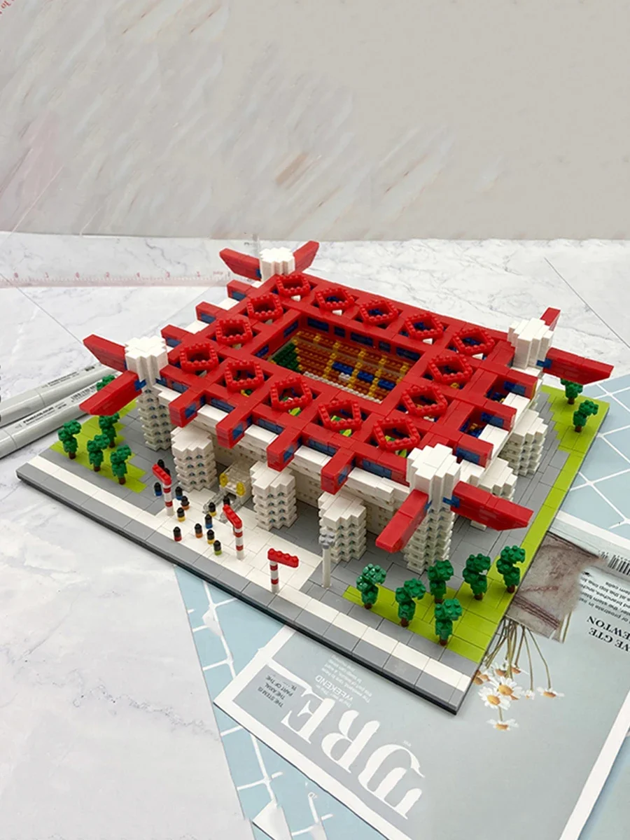 Toy for Children San Siro Meazza Stadium Soccer Field 3D Model  Mini Diamond Blocks Bricks Building Football World Architecture