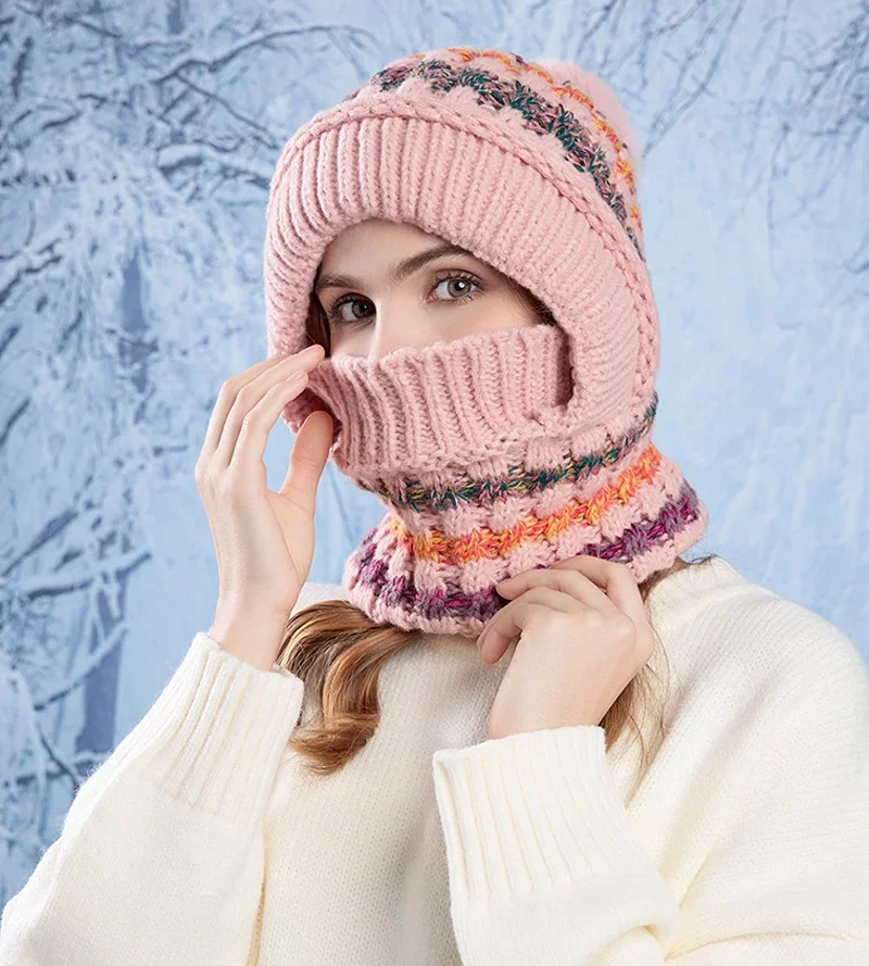 قبعة بالاكلافا النسائية القطيفة المحبوكة وشاح للرقبة شتوي دافئ مسامي مع قناع وجه للرياضات الخارجية #3