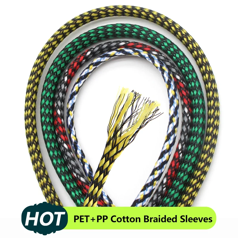 

1/5/10M PP Conton + PET Yarn Mixed 4 8 12mm Braided Expandable Insulated Cable Sleeve Protect Cover Wire Wrap Gland Sheath